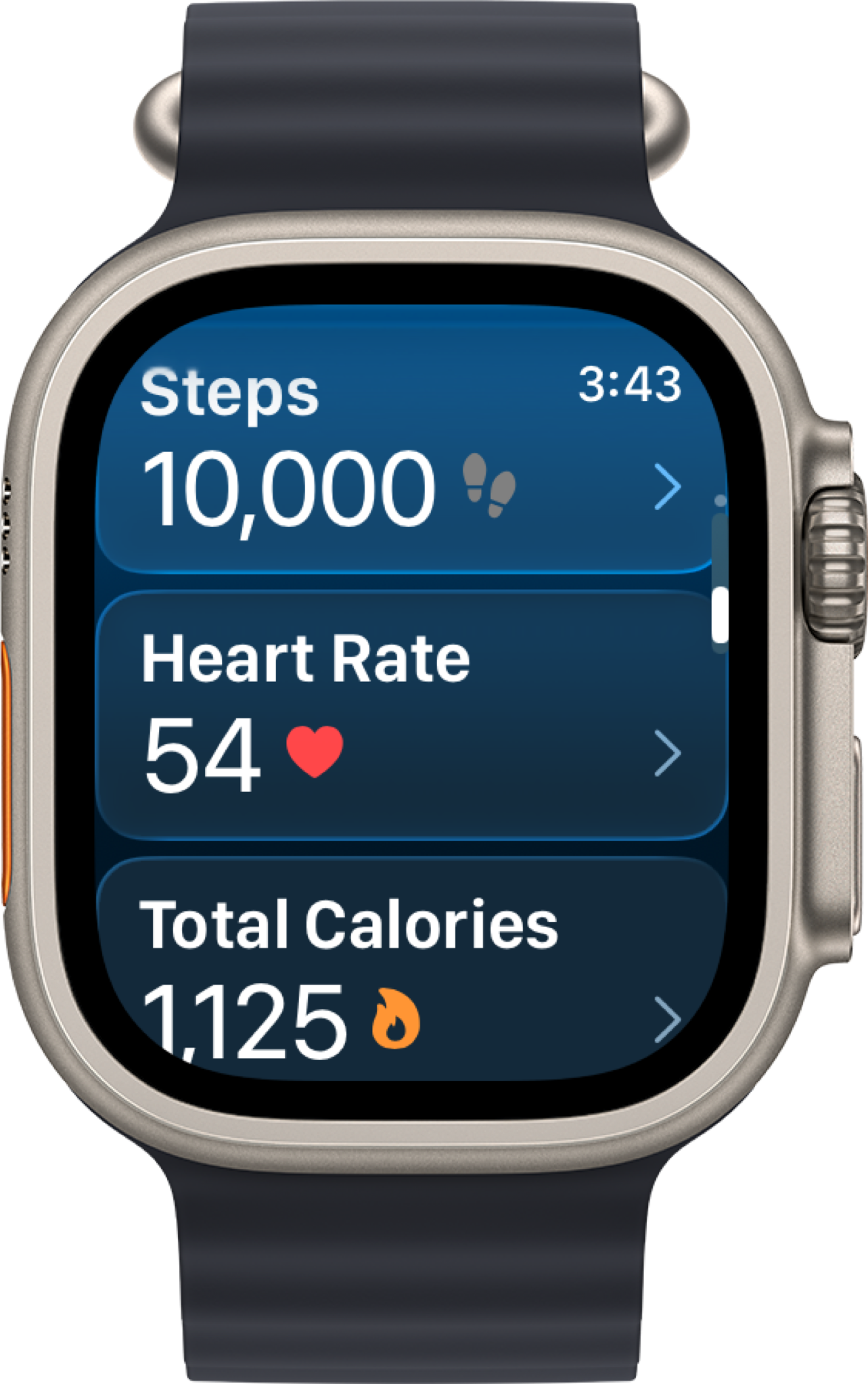 Watch showing raw health stats